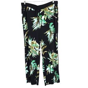 Lauren Ralph Lauren Womens Sz 2X Black Green Tropical Pockets Wide Leg Pants